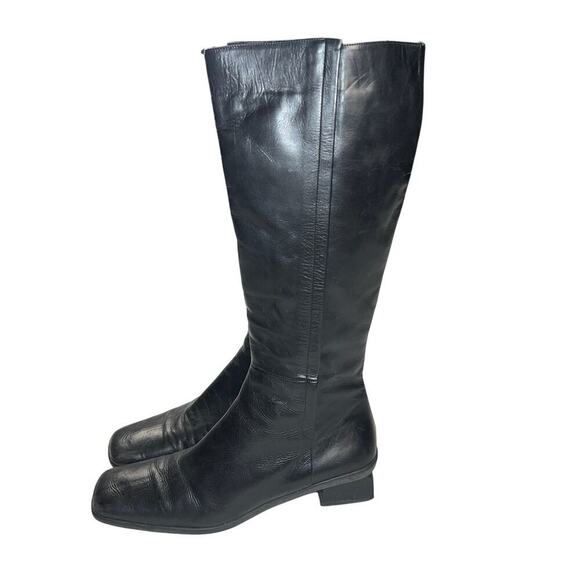 Bally’s Black Leather Black Shearling Lined Tall Block Heel Boots Size 11 - Picture 3 of 15